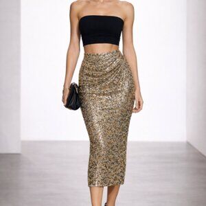 NWT $2,280 Dolce & Gabbana Gold Sequin Pencil Skirt Midi Size 8